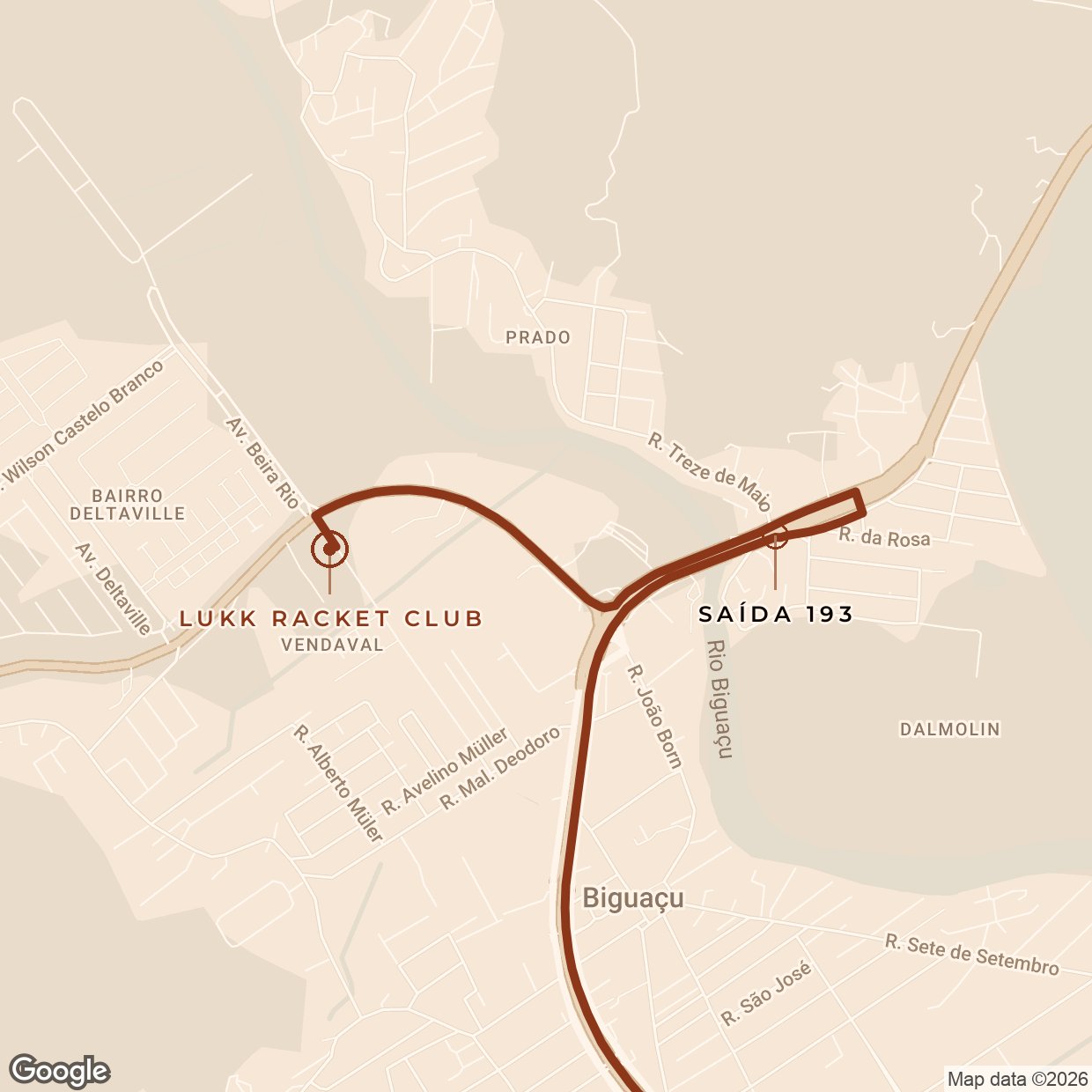 Mapa do Deltaville, em Biguaçu, com o Lukk ao lado da saída 193 da BR-101